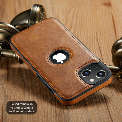 iPhone 14 Plus Logo View Case Leather Slim Luxury Classic Cover