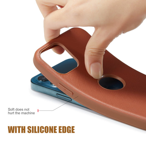 iPhone 12 mini Case Slim Logo View Saffiano Faux Leather Thin Cover