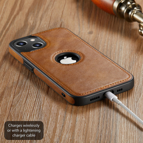 iPhone 14 Logo View Case Leather Slim Luxury Classic Cover
