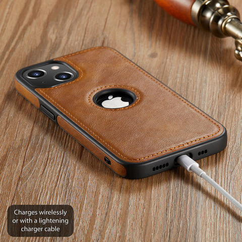 iPhone 14 Plus Logo View Case Leather Slim Luxury Classic Cover
