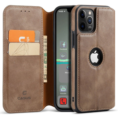 iPhone 12 Pro Max Case Leather Wallet Luxury Slim Logo View Cover