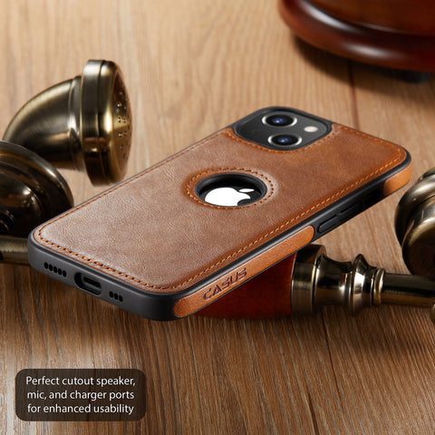 iPhone 14 Plus Logo View Case Leather Slim Luxury Classic Cover