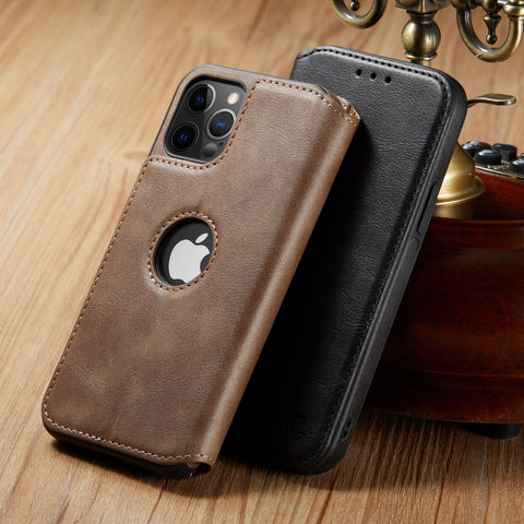 iPhone 11 Pro Max Case Leather Wallet Luxury Slim Logo View Cover