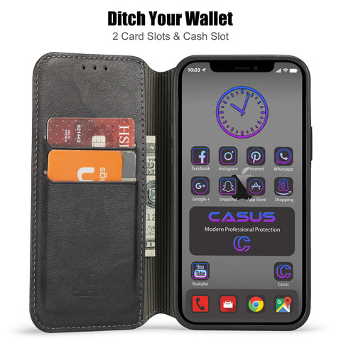 iPhone 11 Pro Max Case Wallet Leather Card Holder Logo View Cover