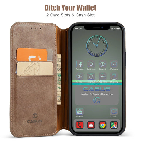 iPhone 11 Case Wallet Leather Card Holder Logo View Cover