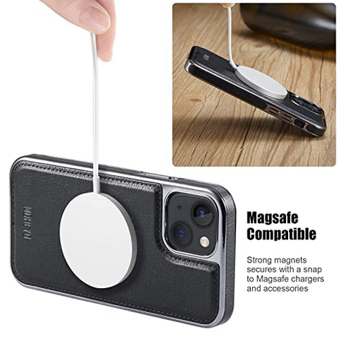 MOHEYO Designed for iPhone 13 Case Compatible with MagSafe Charger Magnetic Removable Wallet Card Holder Slim Thin Leather Cover