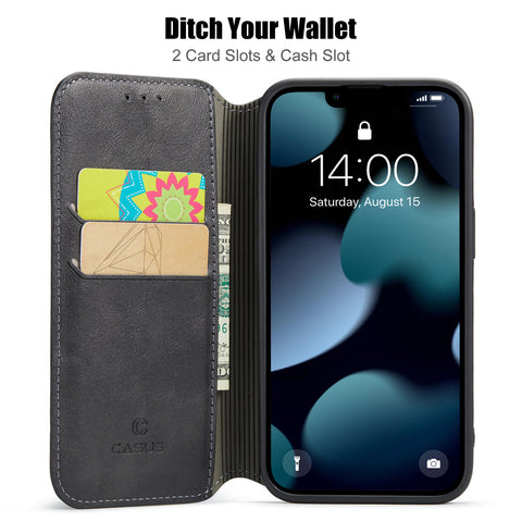 iPhone 13 Case Wallet Leather Card Holder Logo View Cover