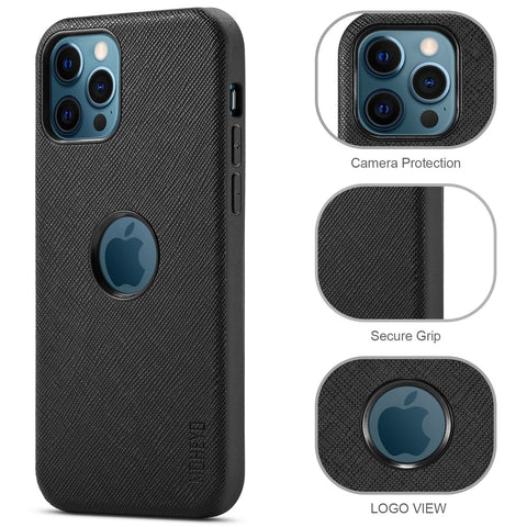 iPhone 11 Pro Max Case Slim Logo View Saffiano Faux Leather Thin Cover