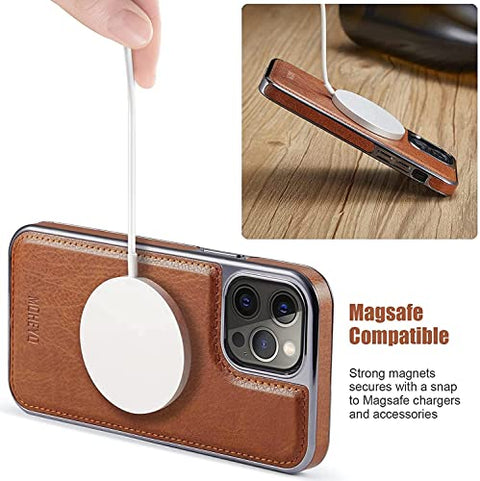 MOHEYO Designed for iPhone 13 Pro Max Case Compatible with MagSafe Charger Magnetic Removable Wallet Card Holder Slim Thin Leather Cover