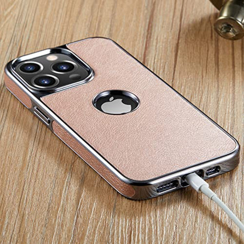 MOHEYO Logo View Compatible with iPhone 13 Pro Case Slim Premium Vegan Leather Classic Luxury Elegant Thin Cover (2021) 6.1"