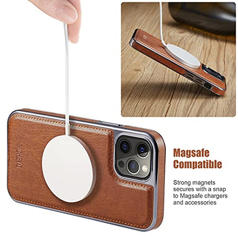 MOHEYO Designed for iPhone 12 Pro Max Case Compatible with MagSafe Charger Magnetic Removable Wallet Card Holder Slim Thin Leather Cover