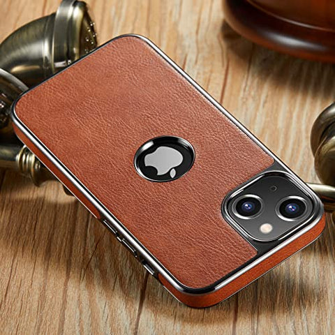 MOHEYO Logo View Compatible with iPhone 13 Case Slim Premium Vegan Leather Classic Luxury Elegant Thin Cover (2021) 6.1"
