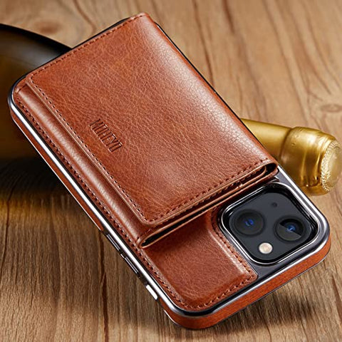 MOHEYO Designed for iPhone 13 Case Compatible with MagSafe Charger Magnetic Removable Wallet Card Holder Slim Thin Leather Cover