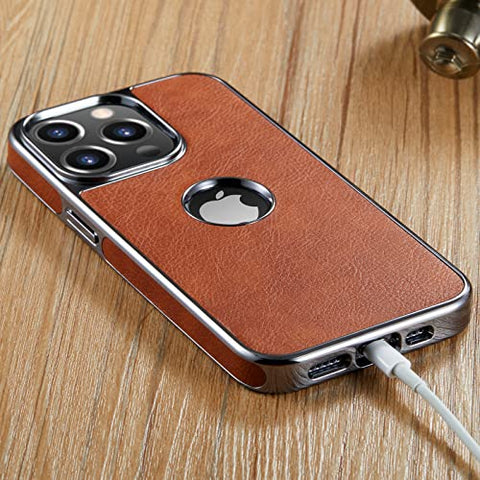 MOHEYO Logo View Compatible with iPhone 13 Pro Case Slim Premium Vegan Leather Classic Luxury Elegant Thin Cover (2021) 6.1"