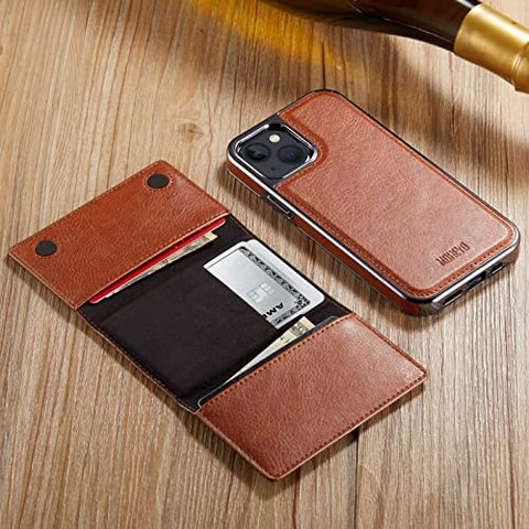MOHEYO Designed for iPhone 13 Case Compatible with MagSafe Charger Magnetic Removable Wallet Card Holder Slim Thin Leather Cover