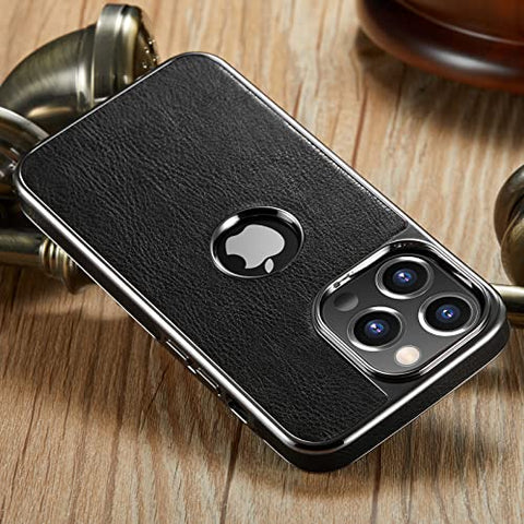 MOHEYO Logo View Compatible with iPhone 13 Pro Case Slim Premium Vegan Leather Classic Luxury Elegant Thin Cover (2021) 6.1"