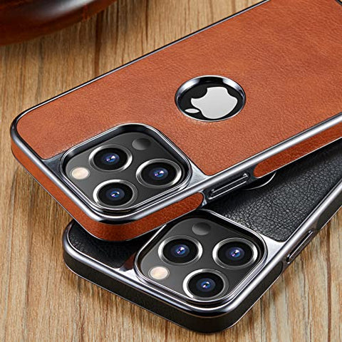 MOHEYO Logo View Compatible with iPhone 13 Pro Case Slim Premium Vegan Leather Classic Luxury Elegant Thin Cover (2021) 6.1"