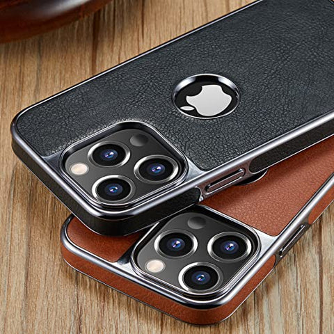 MOHEYO Logo View Compatible with iPhone 13 Pro Case Slim Premium Vegan Leather Classic Luxury Elegant Thin Cover (2021) 6.1"