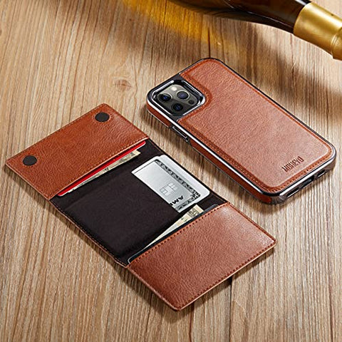 MOHEYO Designed for iPhone 12 Pro Max Case Compatible with MagSafe Charger Magnetic Removable Wallet Card Holder Slim Thin Leather Cover