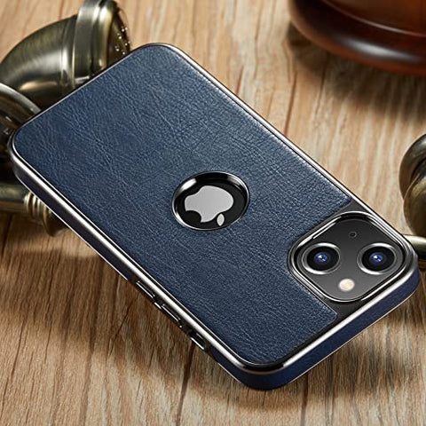 MOHEYO Logo View Compatible with iPhone 13 Case Slim Premium Vegan Leather Classic Luxury Elegant Thin Cover (2021) 6.1"