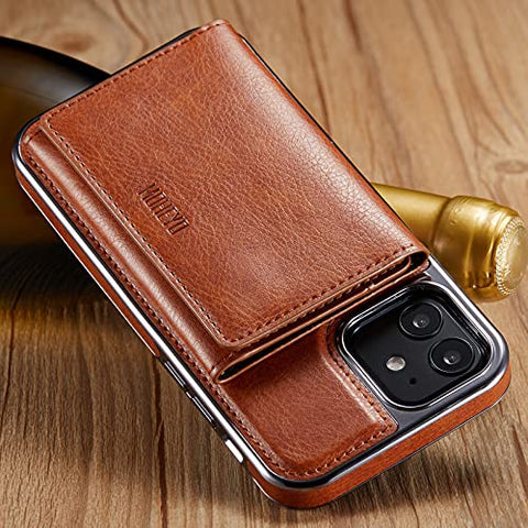 MOHEYO Designed for iPhone 12 Pro I iPhone 12 Case Compatible with MagSafe Charger Magnetic Removable Wallet Card Holder Slim Thin Leather Cover