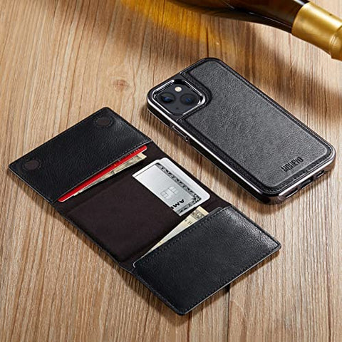 MOHEYO Designed for iPhone 13 Case Compatible with MagSafe Charger Magnetic Removable Wallet Card Holder Slim Thin Leather Cover
