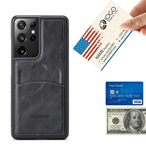 MOHEYO Compatible with Samsung Galaxy S21 Ultra Back Wallet Card Holder Slot Case with Side Grip PU Leather Slim Thin Cover