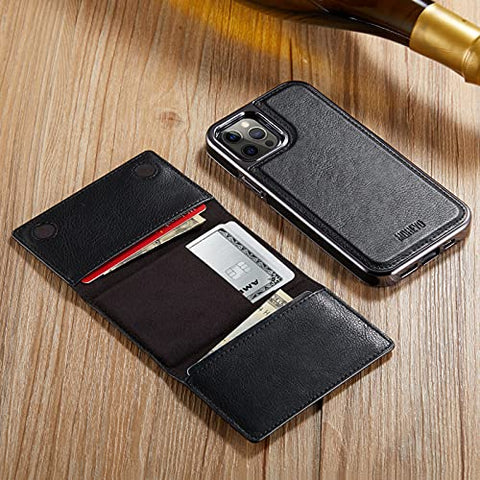 MOHEYO Designed for iPhone 12 Pro Max Case Compatible with MagSafe Charger Magnetic Removable Wallet Card Holder Slim Thin Leather Cover