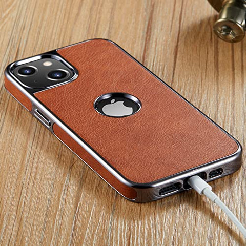 MOHEYO Logo View Compatible with iPhone 13 Case Slim Premium Vegan Leather Classic Luxury Elegant Thin Cover (2021) 6.1"