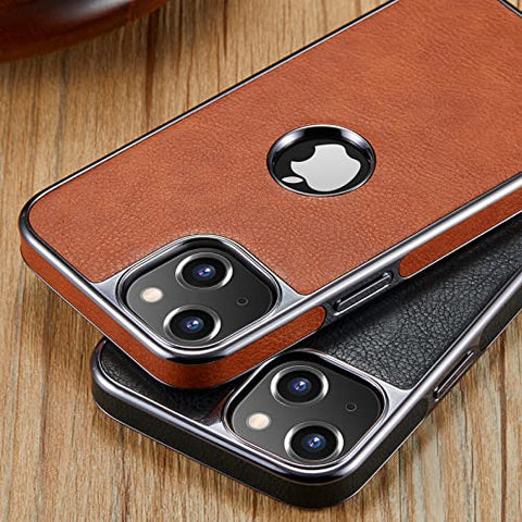 MOHEYO Logo View Compatible with iPhone 13 Case Slim Premium Vegan Leather Classic Luxury Elegant Thin Cover (2021) 6.1"