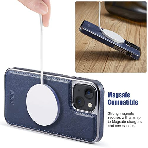 MOHEYO Designed for iPhone 13 Case Compatible with MagSafe Charger Magnetic Removable Wallet Card Holder Slim Thin Leather Cover