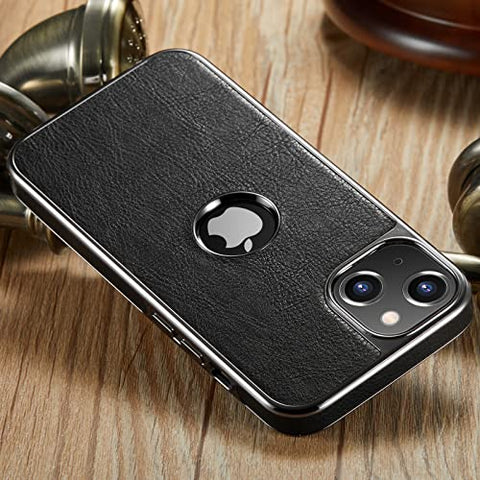 MOHEYO Logo View Compatible with iPhone 13 Case Slim Premium Vegan Leather Classic Luxury Elegant Thin Cover (2021) 6.1"