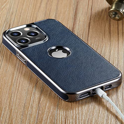 MOHEYO Logo View Compatible with iPhone 13 Pro Case Slim Premium Vegan Leather Classic Luxury Elegant Thin Cover (2021) 6.1"