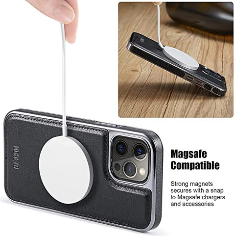 MOHEYO Designed for iPhone 13 Pro Max Case Compatible with MagSafe Charger Magnetic Removable Wallet Card Holder Slim Thin Leather Cover