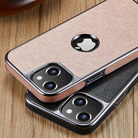 MOHEYO Logo View Compatible with iPhone 13 Case Slim Premium Vegan Leather Classic Luxury Elegant Thin Cover (2021) 6.1" (Rose Gold)