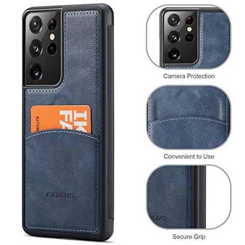 MOHEYO Compatible with Samsung Galaxy S21 Ultra Back Wallet Card Holder Slot Case with Side Grip PU Leather Slim Thin Cover