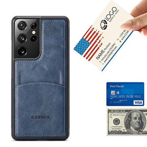 MOHEYO Compatible with Samsung Galaxy S21 Ultra Back Wallet Card Holder Slot Case with Side Grip PU Leather Slim Thin Cover