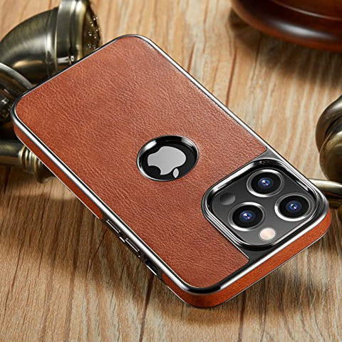 MOHEYO Logo View Compatible with iPhone 13 Pro Case Slim Premium Vegan Leather Classic Luxury Elegant Thin Cover (2021) 6.1"