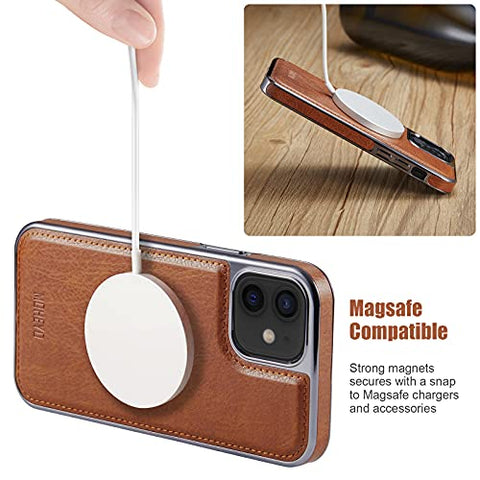MOHEYO Designed for iPhone 12 Pro I iPhone 12 Case Compatible with MagSafe Charger Magnetic Removable Wallet Card Holder Slim Thin Leather Cover