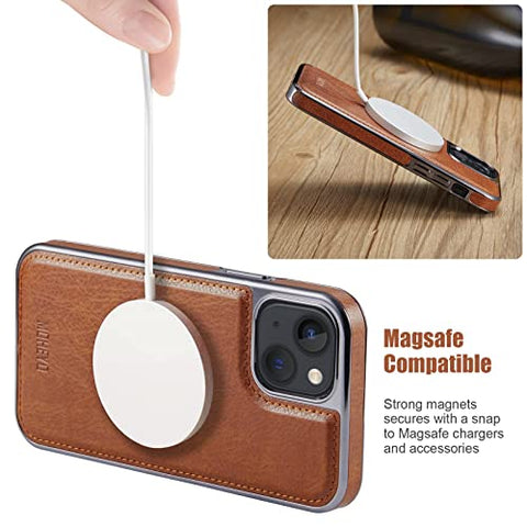 MOHEYO Designed for iPhone 13 Case Compatible with MagSafe Charger Magnetic Removable Wallet Card Holder Slim Thin Leather Cover