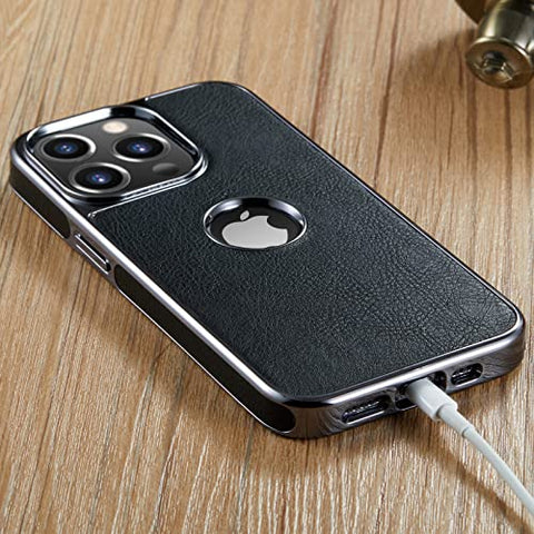 MOHEYO Logo View Compatible with iPhone 13 Pro Case Slim Premium Vegan Leather Classic Luxury Elegant Thin Cover (2021) 6.1"