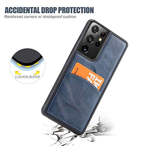 MOHEYO Compatible with Samsung Galaxy S21 Ultra Back Wallet Card Holder Slot Case with Side Grip PU Leather Slim Thin Cover