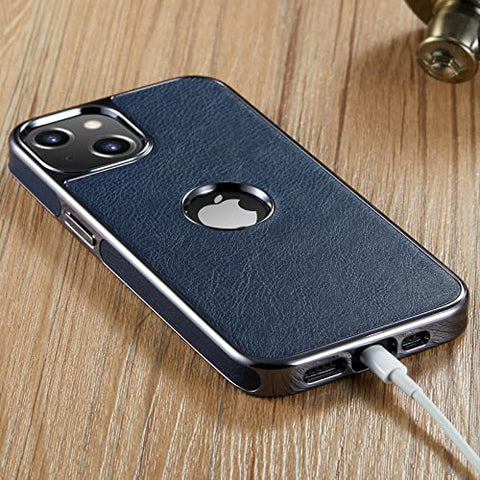 MOHEYO Logo View Compatible with iPhone 13 Case Slim Premium Vegan Leather Classic Luxury Elegant Thin Cover (2021) 6.1"
