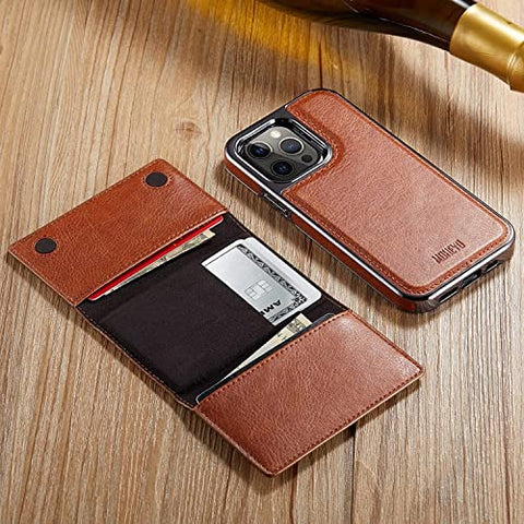MOHEYO Designed for iPhone 13 Pro Max Case Compatible with MagSafe Charger Magnetic Removable Wallet Card Holder Slim Thin Leather Cover