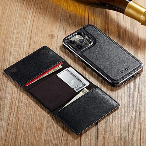 MOHEYO Designed for iPhone 13 Pro Max Case Compatible with MagSafe Charger Magnetic Removable Wallet Card Holder Slim Thin Leather Cover