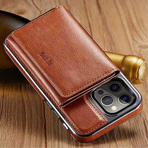 MOHEYO Designed for iPhone 13 Pro Max Case Compatible with MagSafe Charger Magnetic Removable Wallet Card Holder Slim Thin Leather Cover