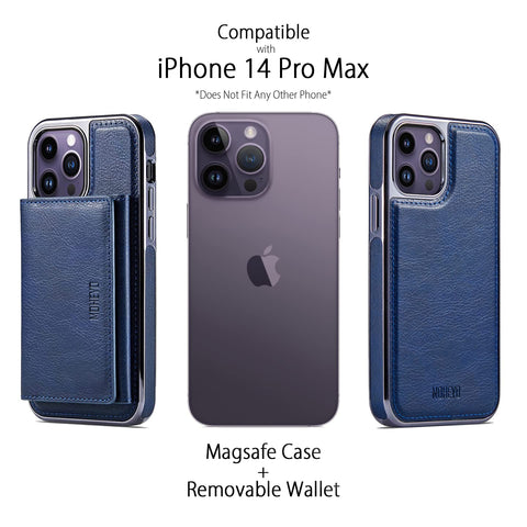 MOHEYO Designed for iPhone 14 Pro Max Case Removable Wallet Card Holder Magnetic Compatible with MagSafe Slim Thin Vegan Leather Cover