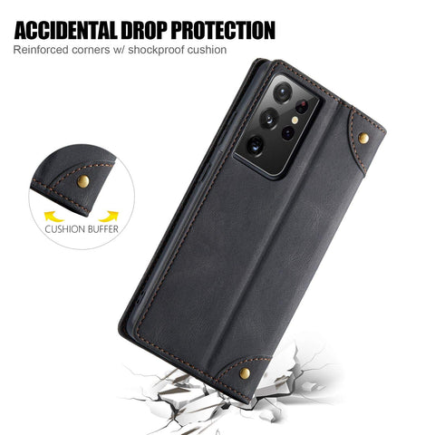 MOHEYO Compatible with Samsung Galaxy S21 Ultra Wallet Case Flip Cover Soft PU Leather Classic Card Holder Pocket Slim Magnetic Closure
