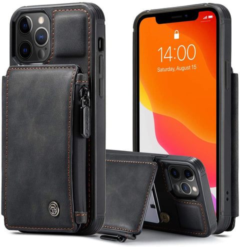 Leather Wallet with Zipper Magnetic Flip Cover Card Holder Case for iPhone 12 | iPhone 12 Pro