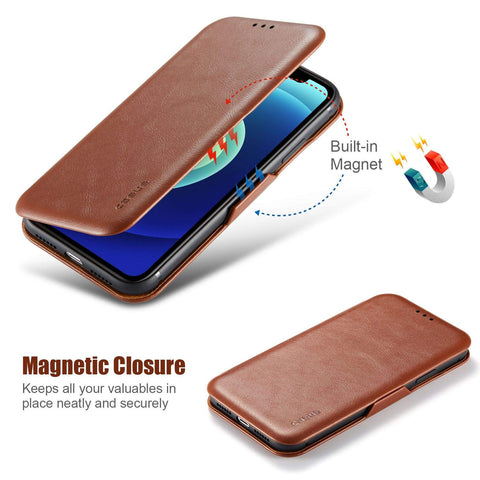 MOHEYO Compatible with iPhone 12 Pro Max Slim Card Holder Slot Case PU Vegan Leather Thin Magnetic Flip Cover